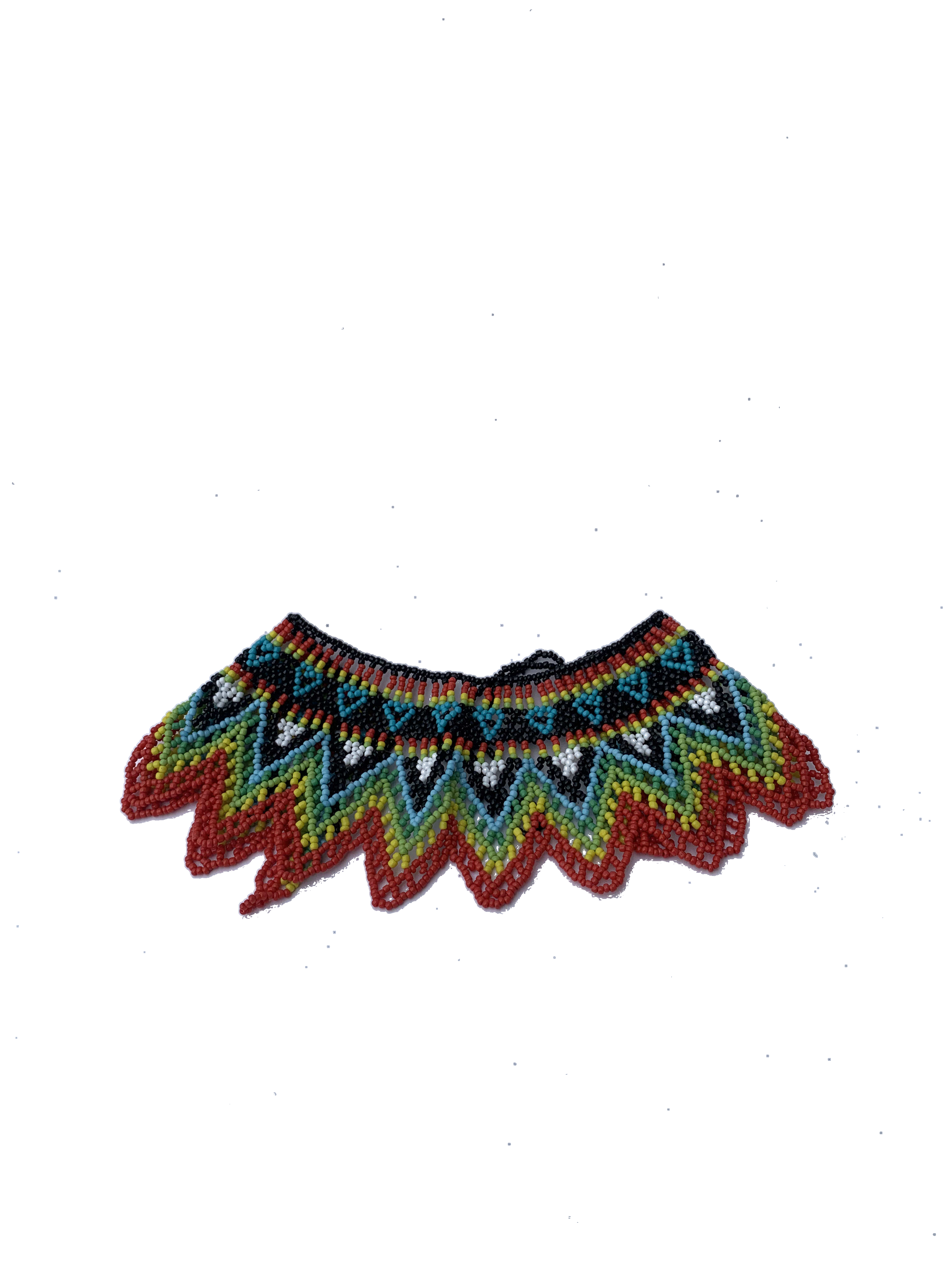 Wenchi Zigzag Collar — handmade green, red, multicolor, zigzag beaded collar necklace by Rama, Ghana glass beads, Duncan BC