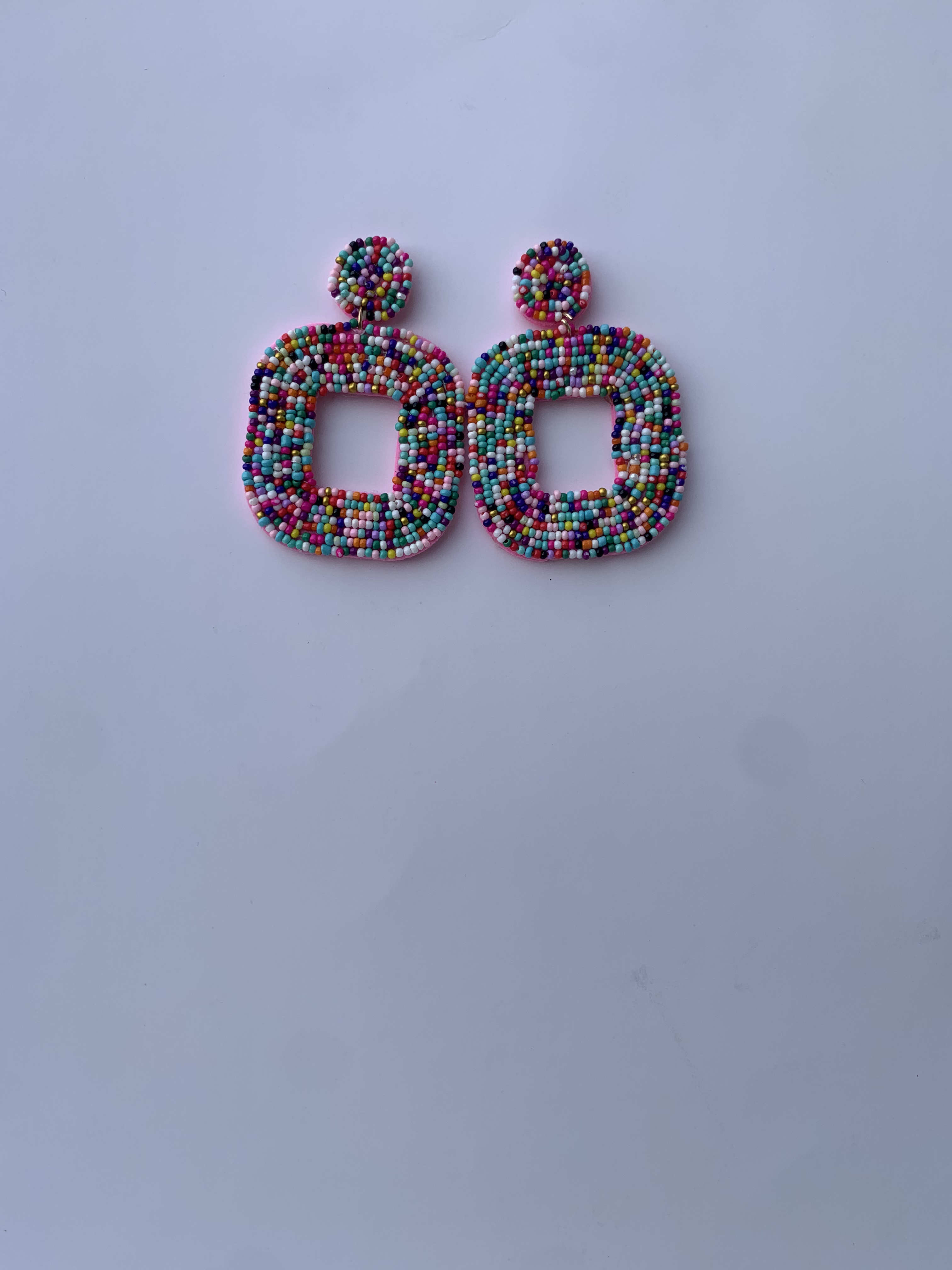 Sampa Confetti Hoops — handmade multicolor, confetti beaded hoop earrings by Rama, Ghana, Duncan BC