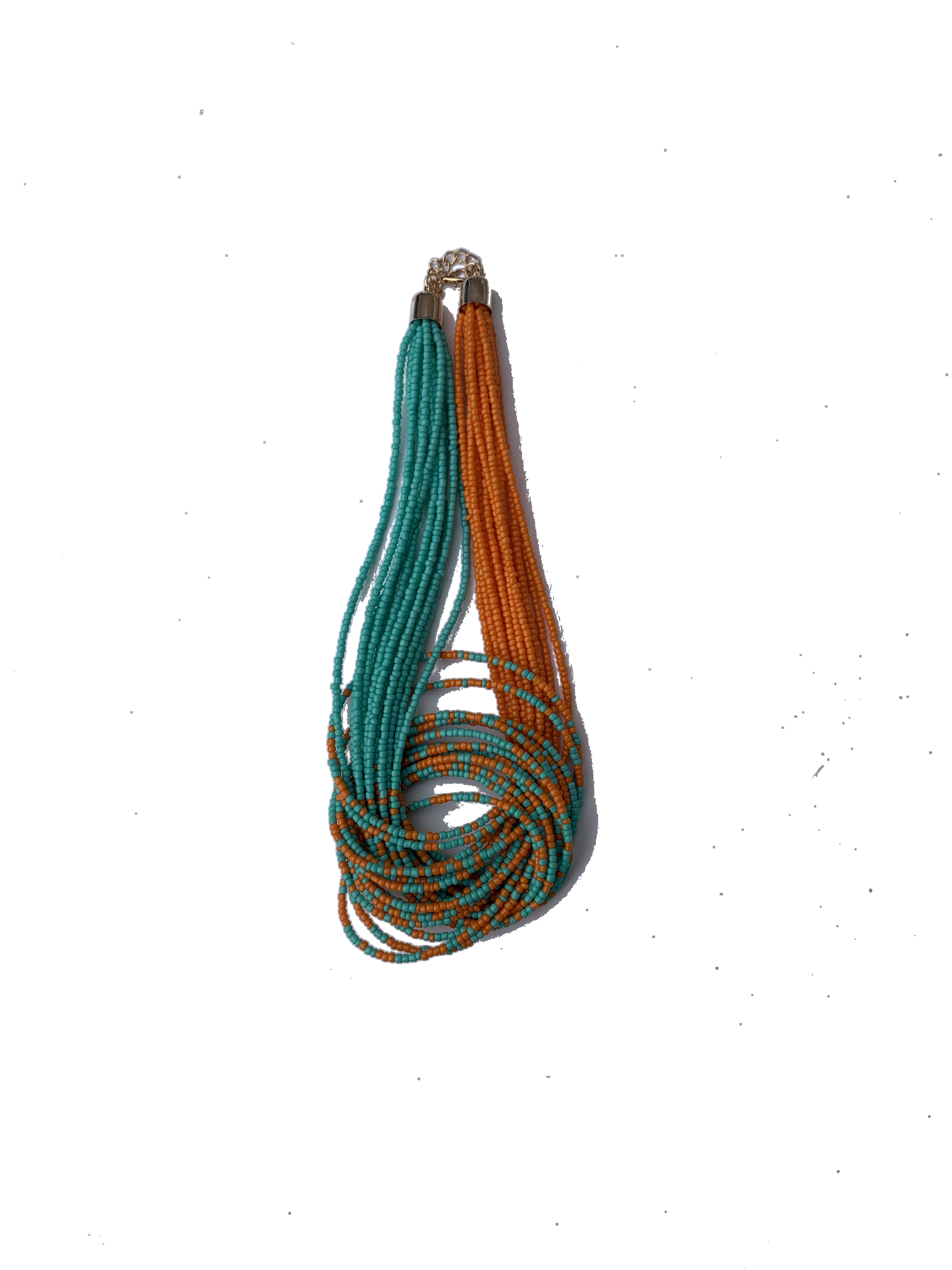 Nsawam Twist Necklace — handmade orange, teal, multicolor beaded multi-strand necklace by Rama, Ghana glass beads, Duncan BC