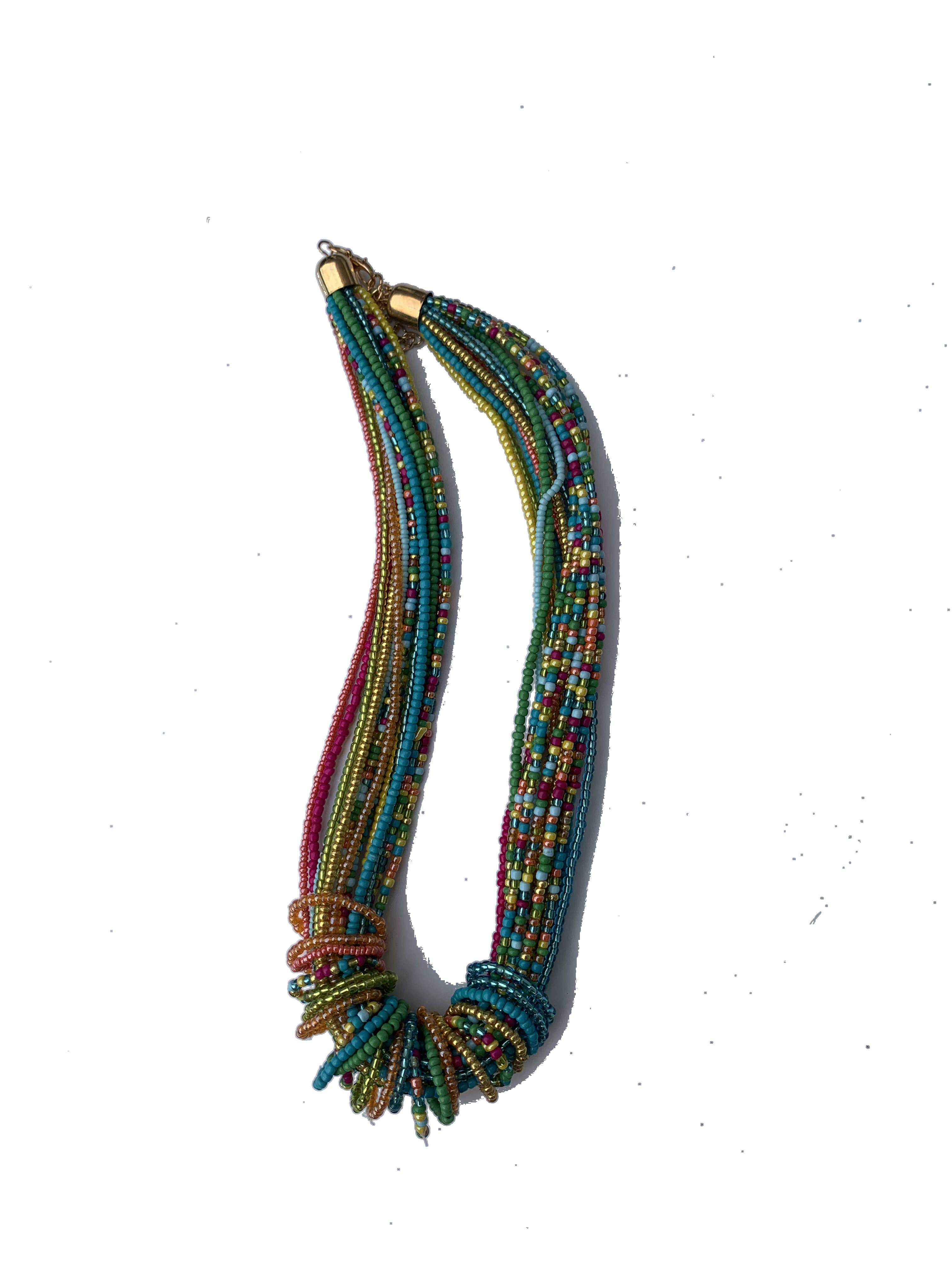 Suhum Rainbow Strands — handmade multicolor, rainbow beaded multi-strand necklace by Rama, Ghana glass beads, Duncan BC