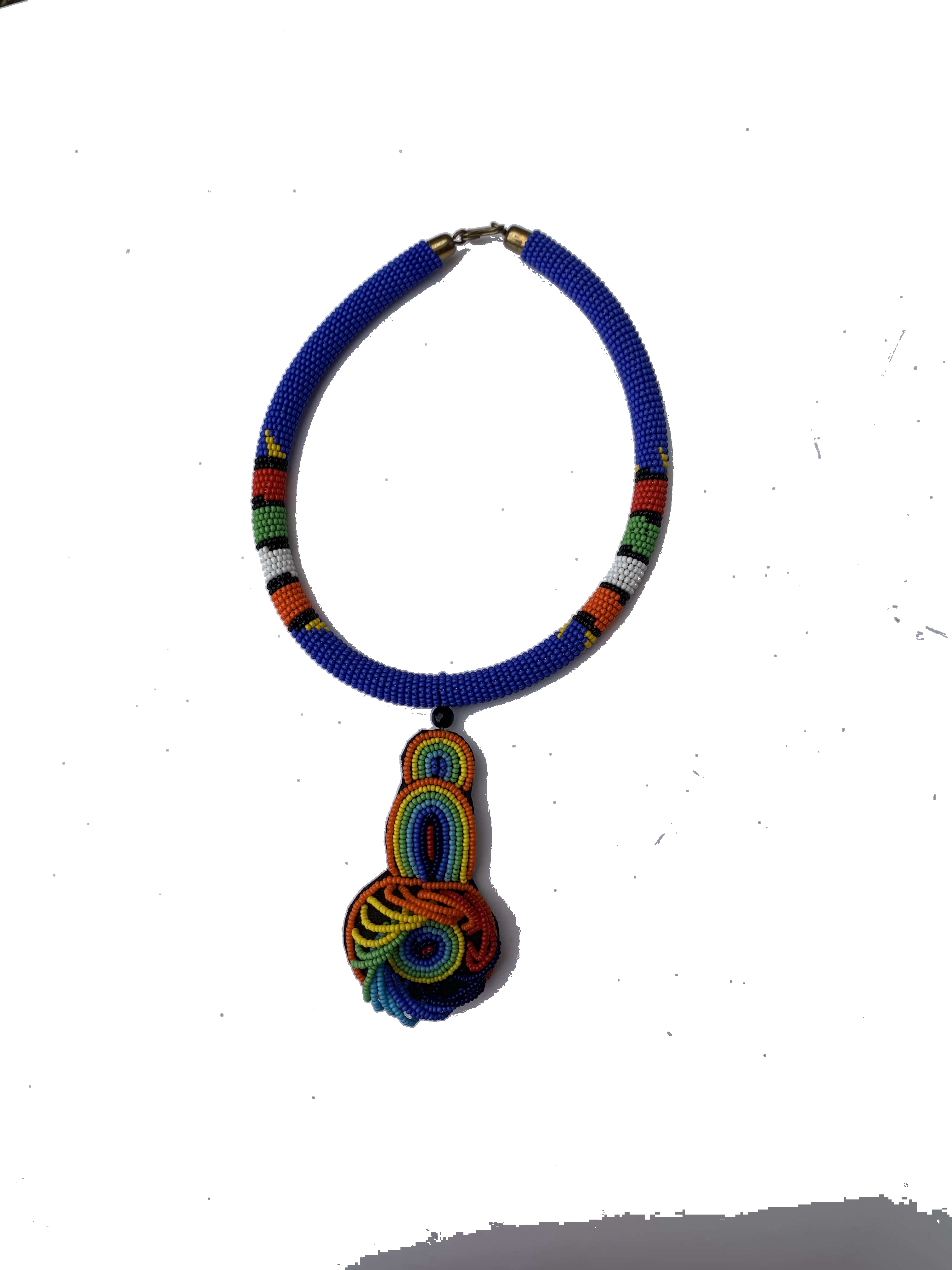 Kadjebi Azure Pendant — handmade blue, azure, pendant beaded statement necklace by Rama, Ghana glass beads, Duncan BC