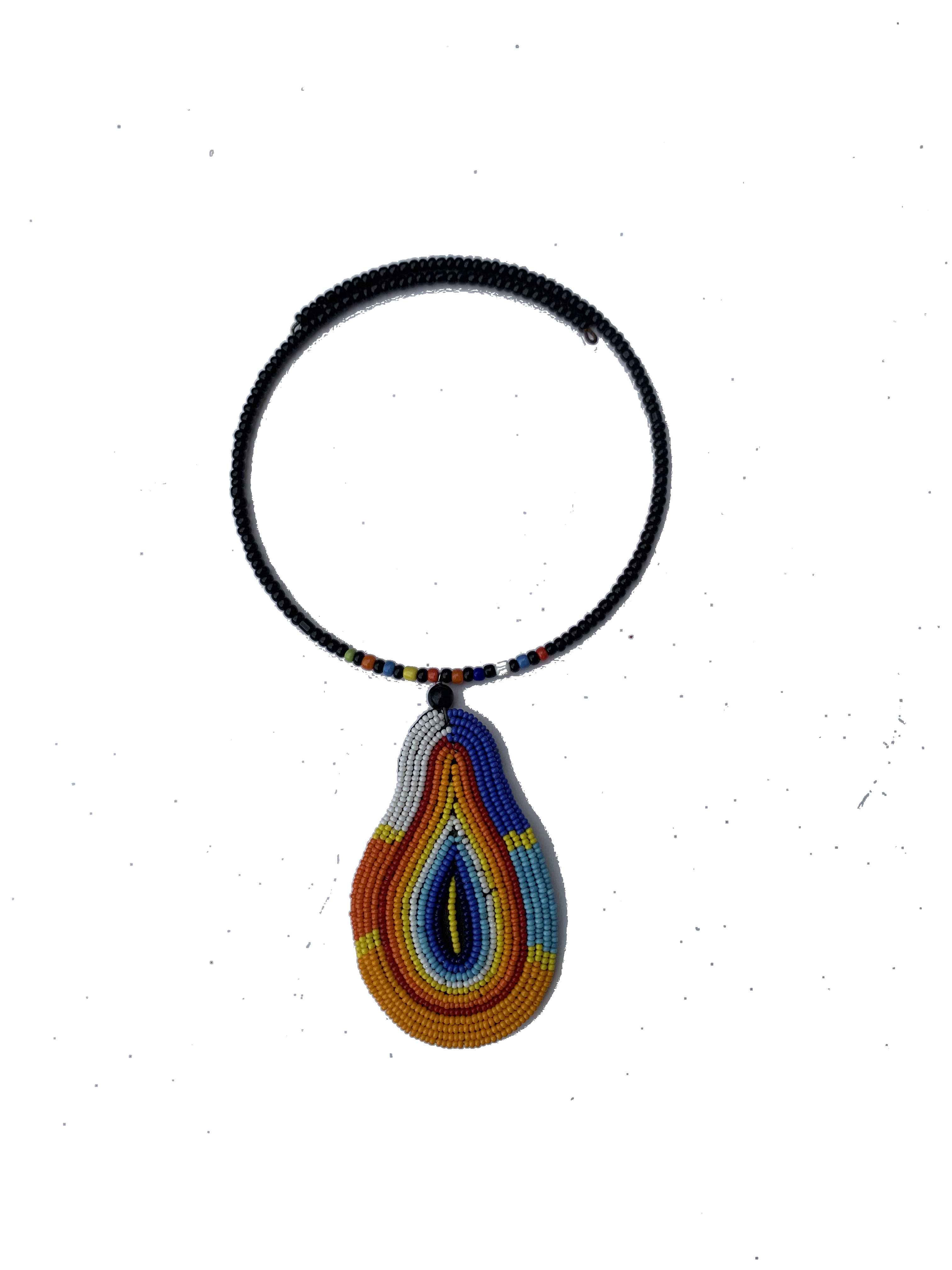 Gushegu Onyx Collar — handmade black, onyx, teardrop beaded statement necklace by Rama, Ghana glass beads, Duncan BC