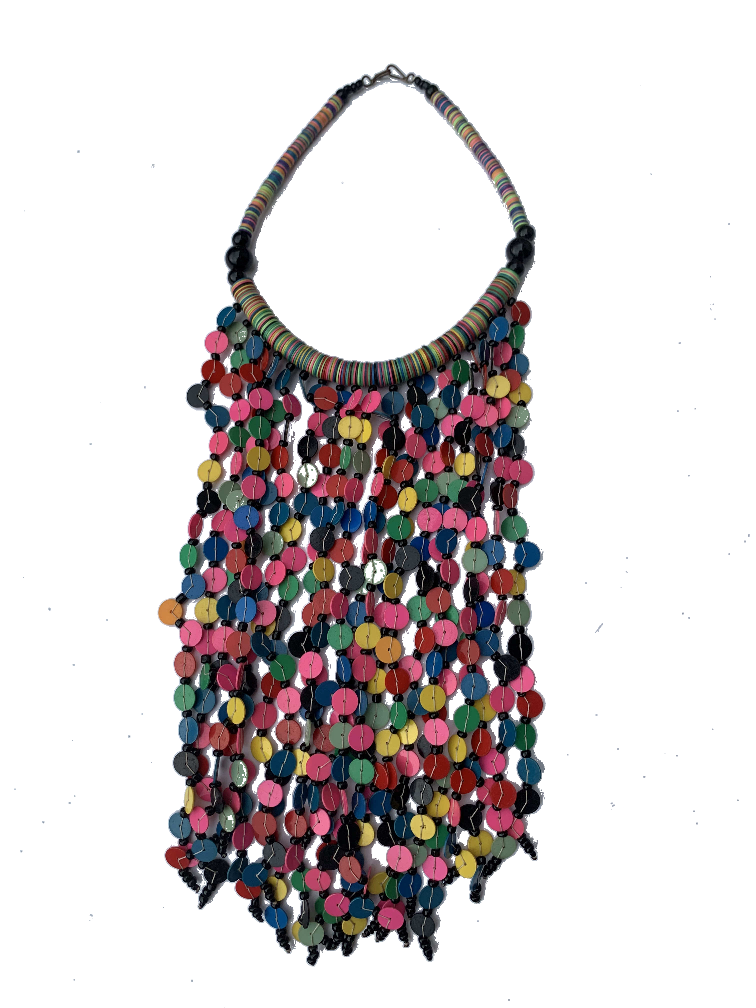 Savelugu Festival Bib — handmade multicolor, festival, fringe beaded statement necklace by Rama, Ghana glass beads, Duncan BC