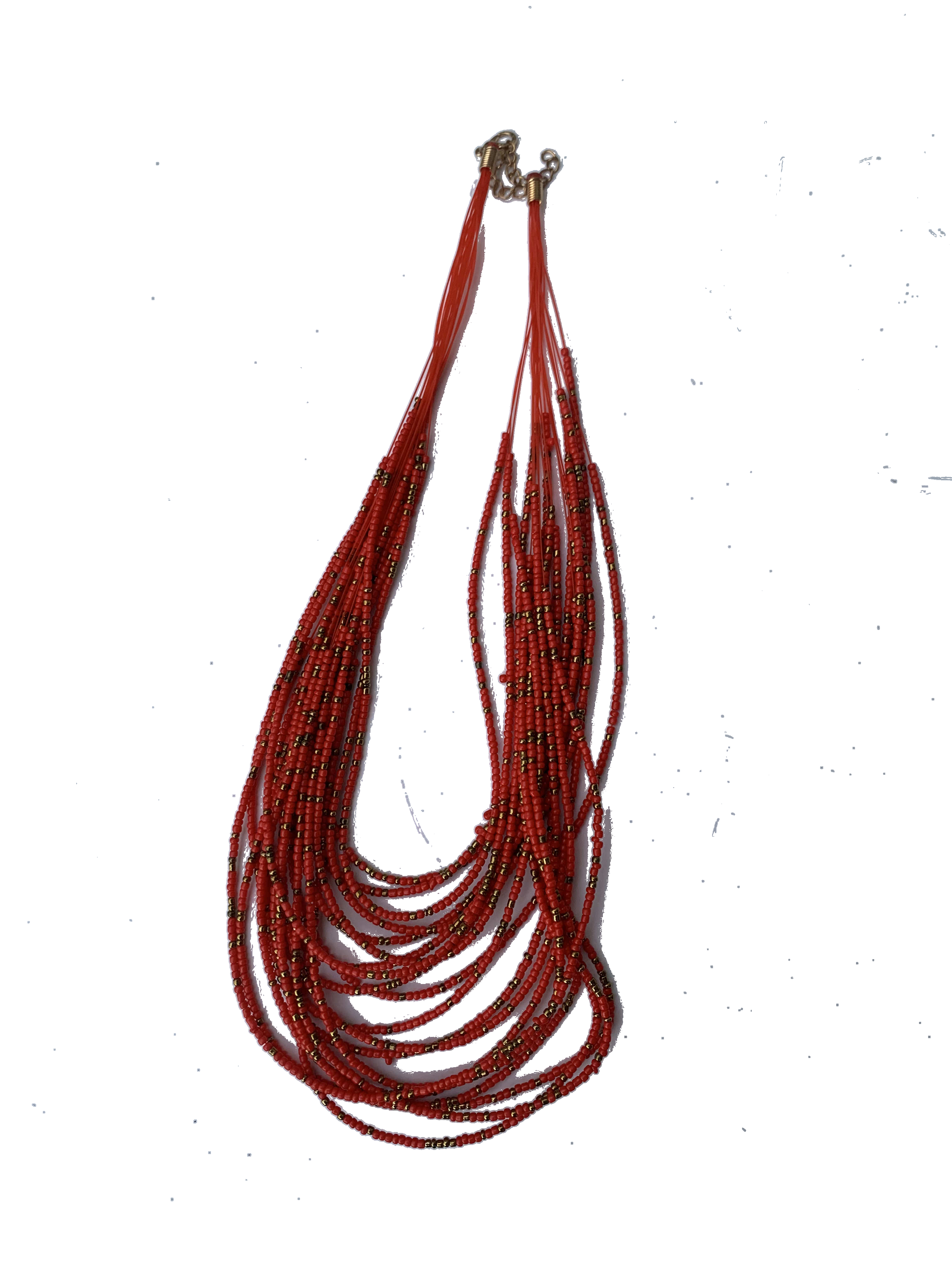 Nalerigu Sunset Strands — handmade orange, red, sunset beaded multi-strand necklace by Rama, Ghana glass beads, Duncan BC