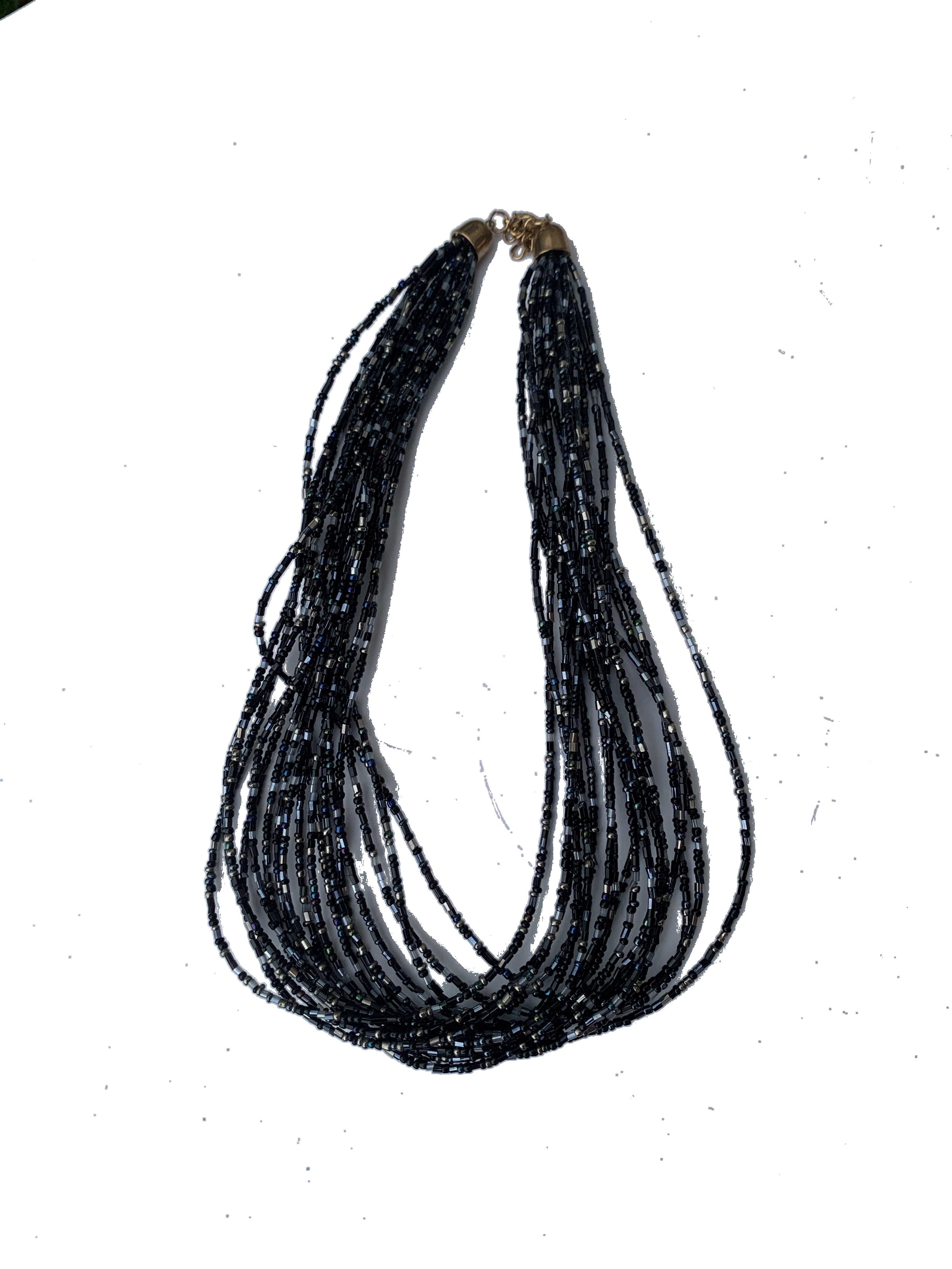 Sawla Smoke Strands — handmade black, grey, smoke beaded multi-strand necklace by Rama, Ghana glass beads, Duncan BC