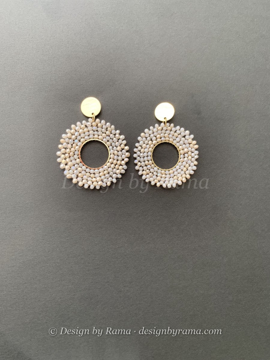 Berekum Cream Hoop — handmade cream, gold beaded hoop earrings by Rama, Ghana glass beads, Duncan BC