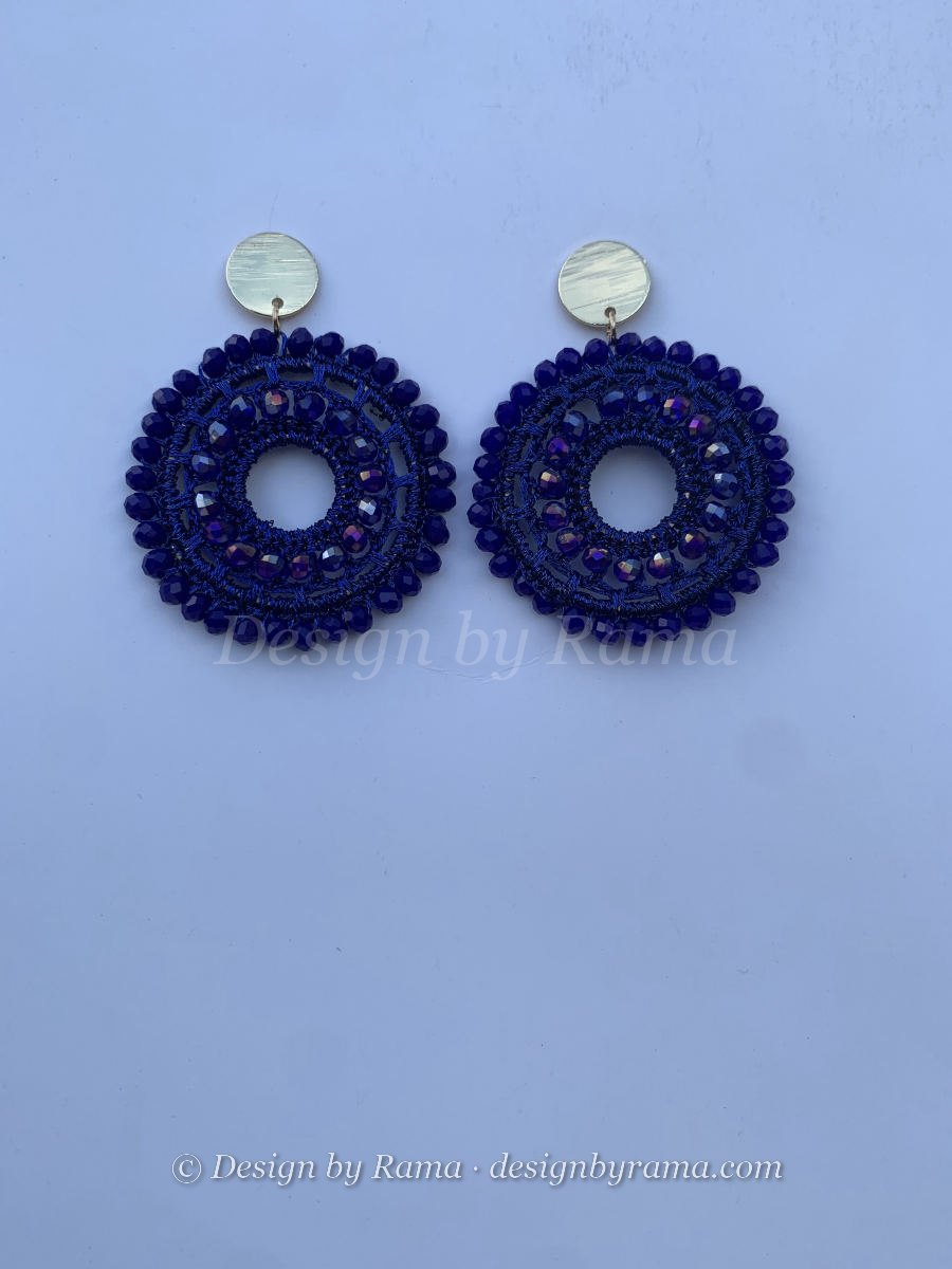 Atebubu Navy Hoop — handmade blue, navy beaded hoop earrings by Rama, Ghana glass beads, Duncan BC