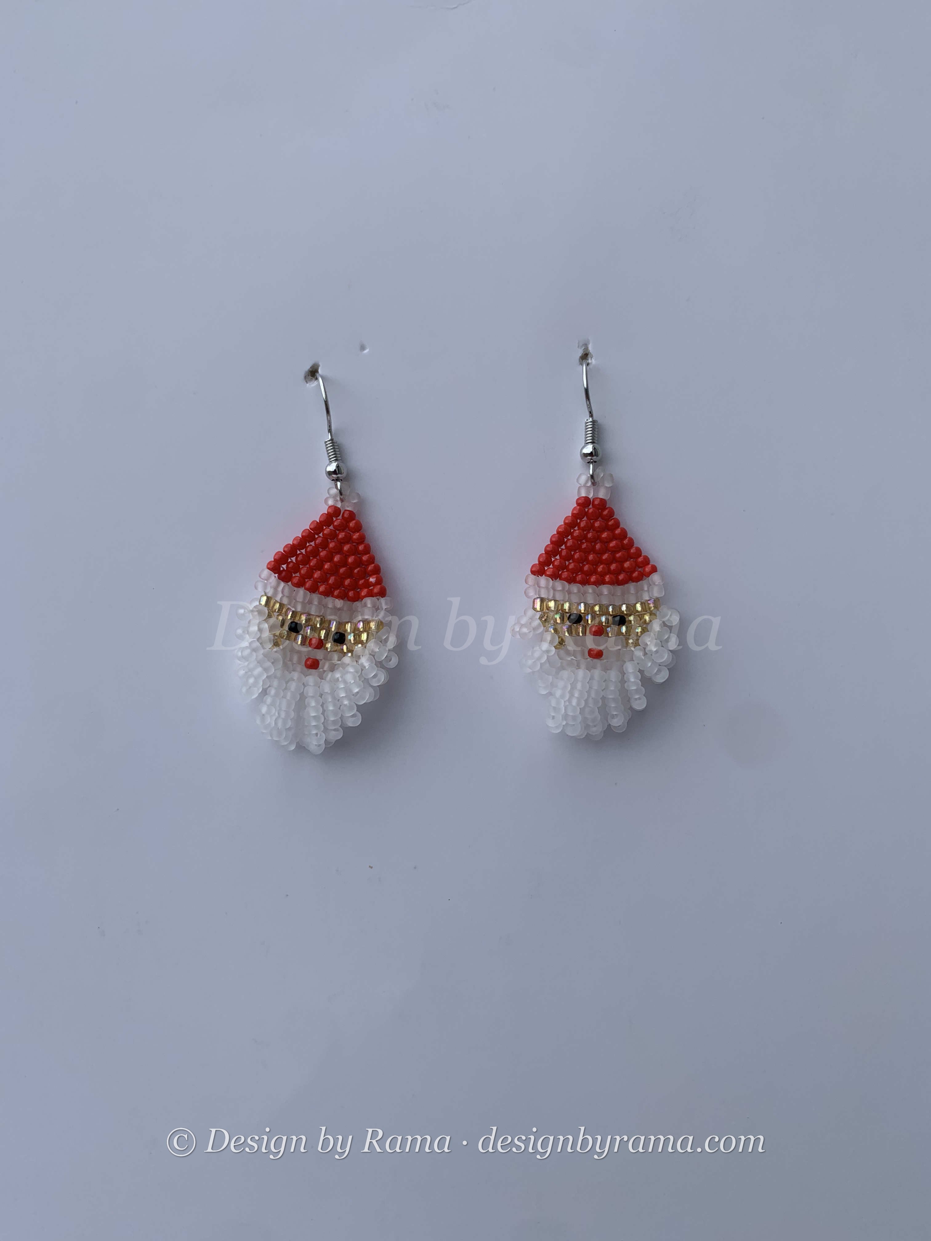 Akropong Santa Charm — handmade red, white, gold beaded fringe earrings by Rama, Ghana glass beads, Duncan BC