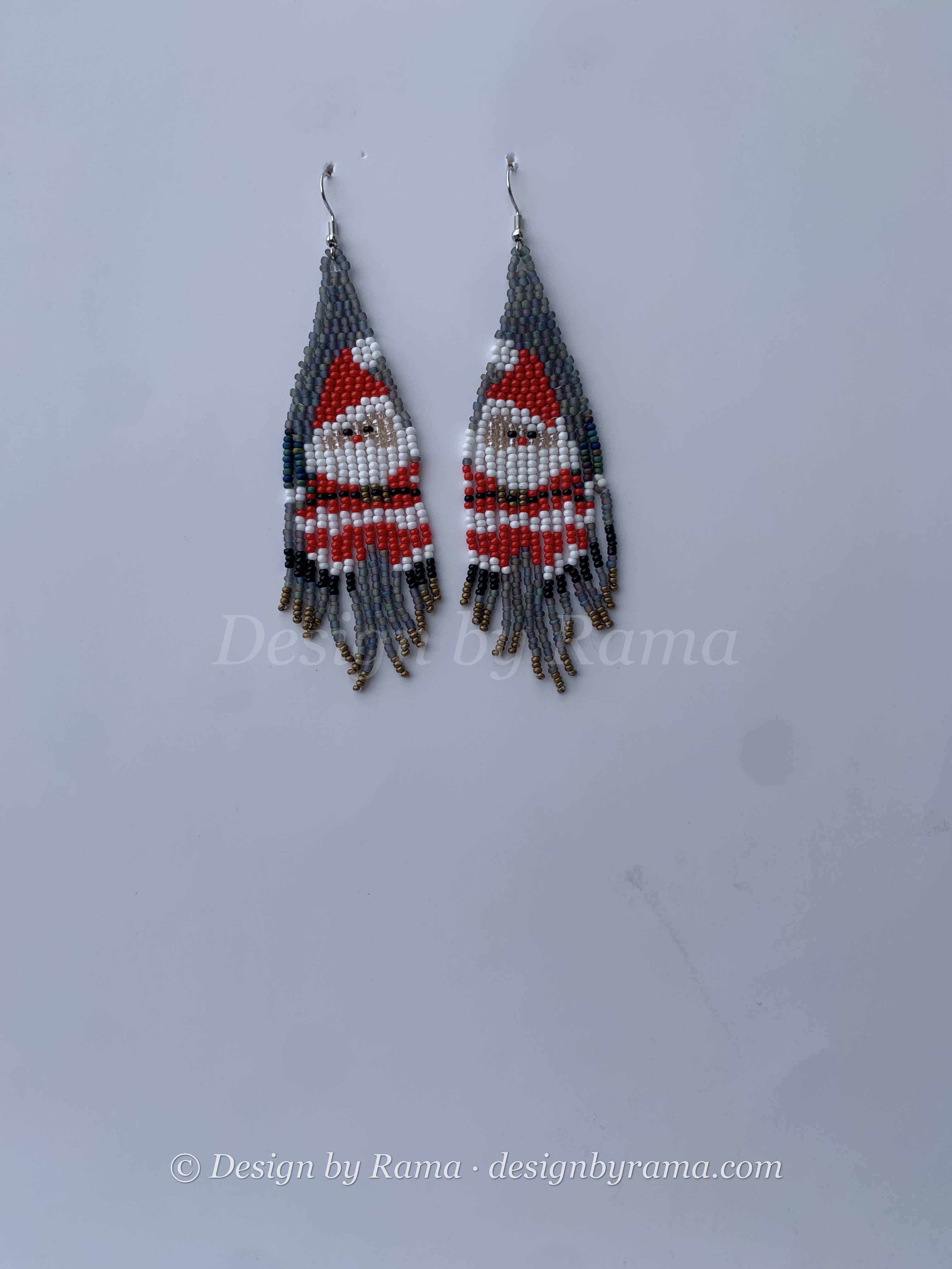 Bekwai Cardinal Fringe — handmade grey, red, black beaded fringe earrings by Rama, Ghana glass beads, Duncan BC