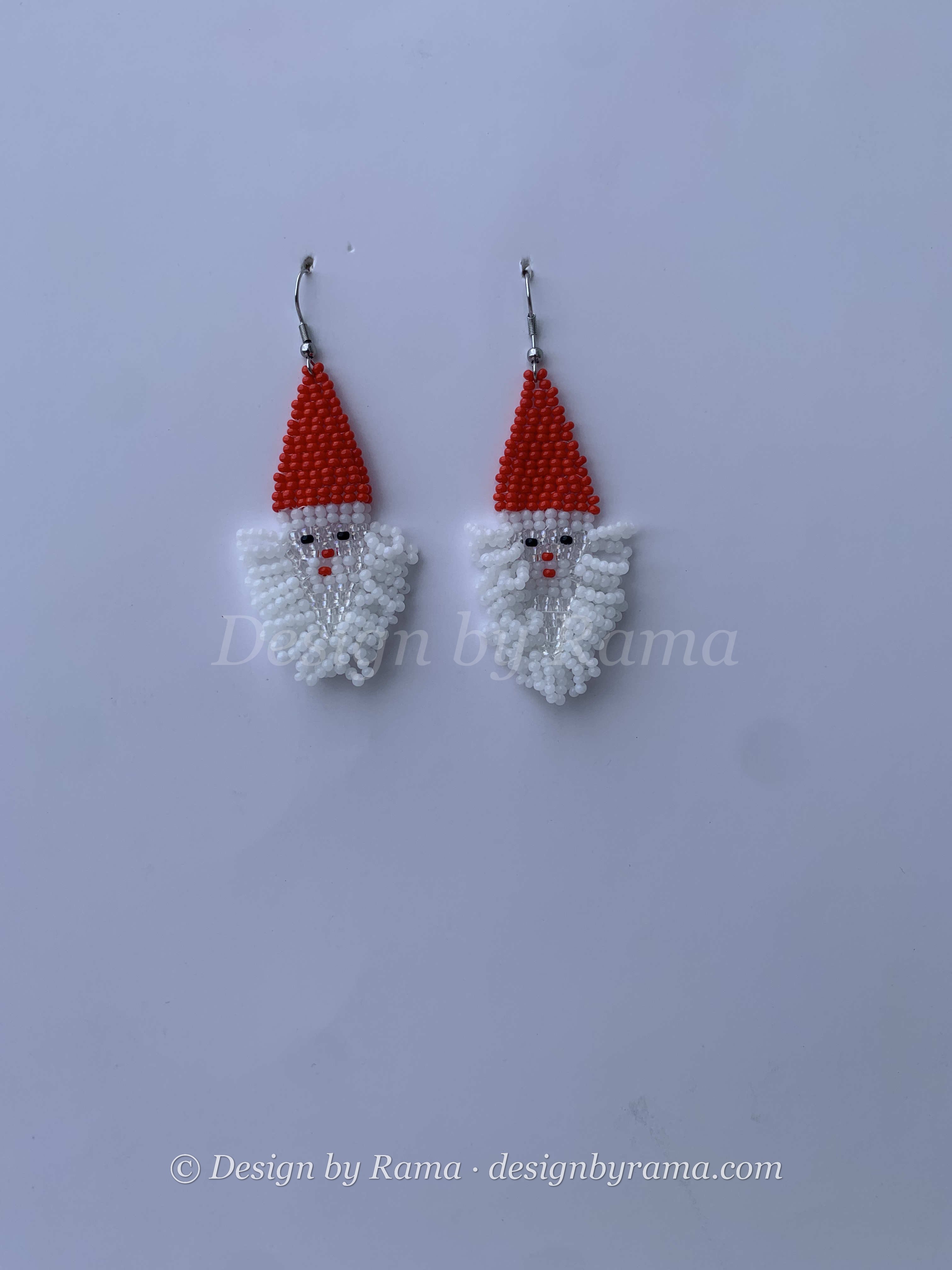Daboase Santa Charm — handmade orange, red, white beaded fringe earrings by Rama, Ghana glass beads, Duncan BC