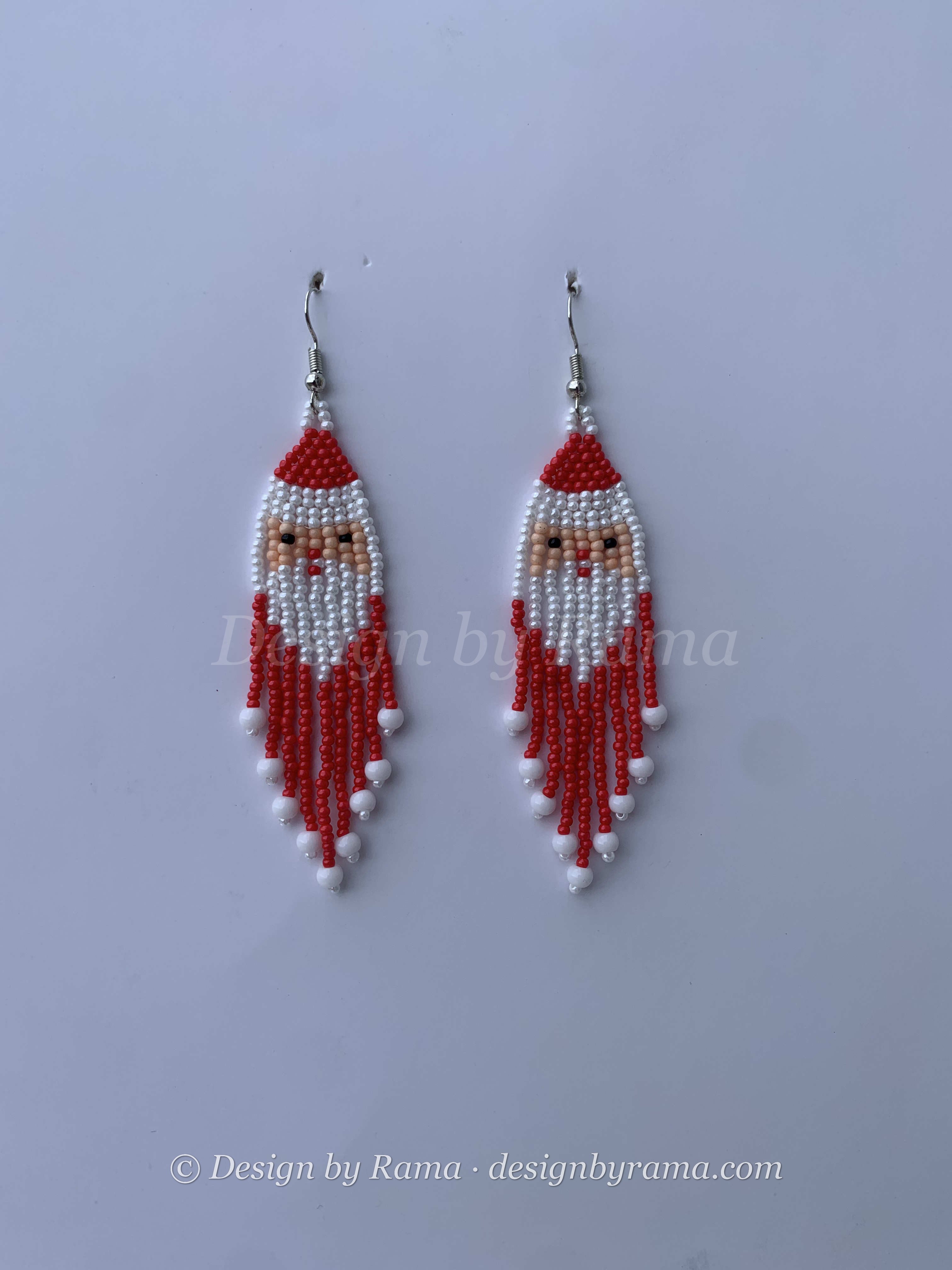 Enchi Poinsettia Fringe — handmade red, white, coral beaded fringe earrings by Rama, Ghana glass beads, Duncan BC