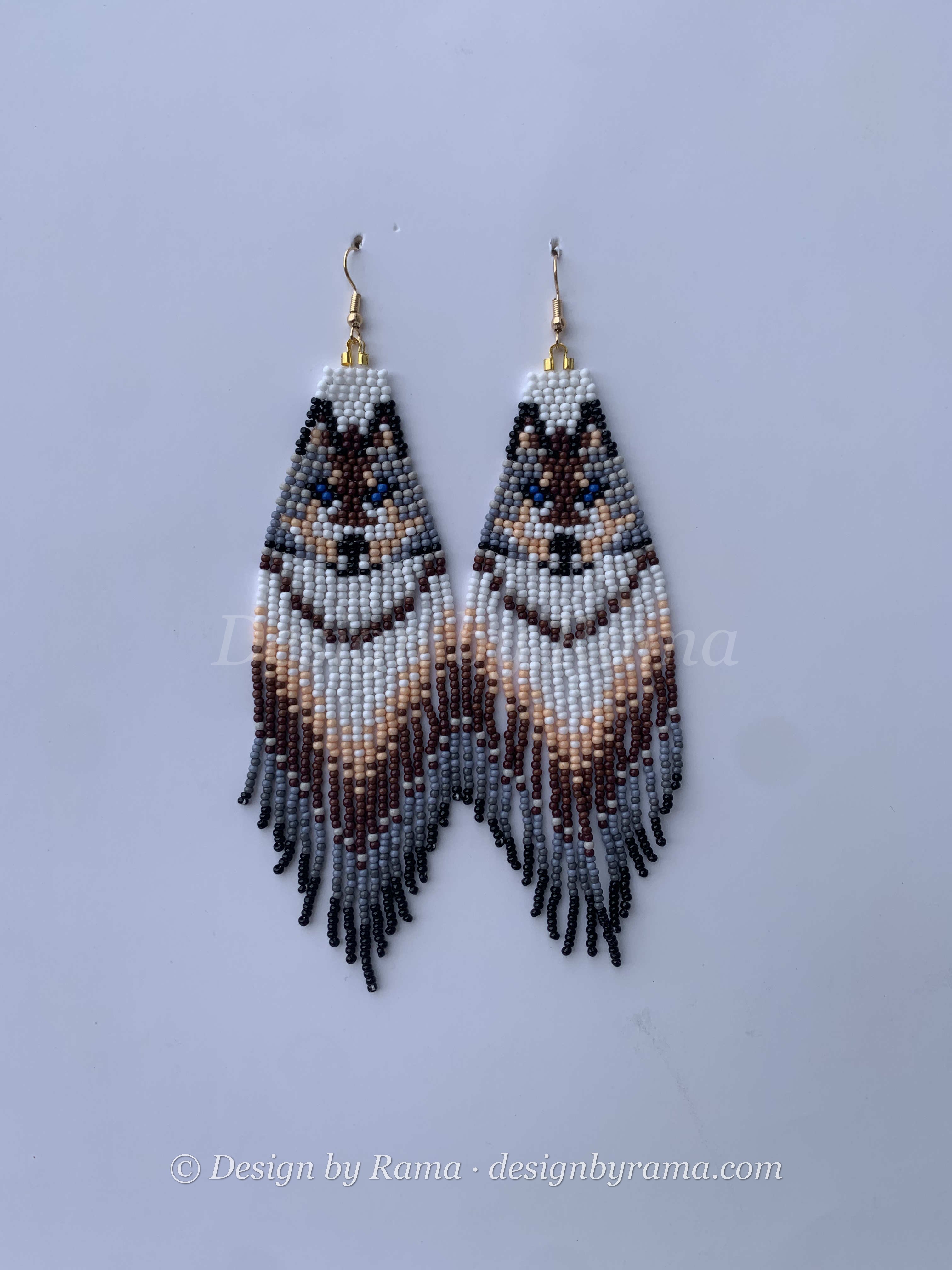 Juaboso Wolf Fringe — handmade brown, black, white beaded fringe earrings by Rama, Ghana glass beads, Duncan BC