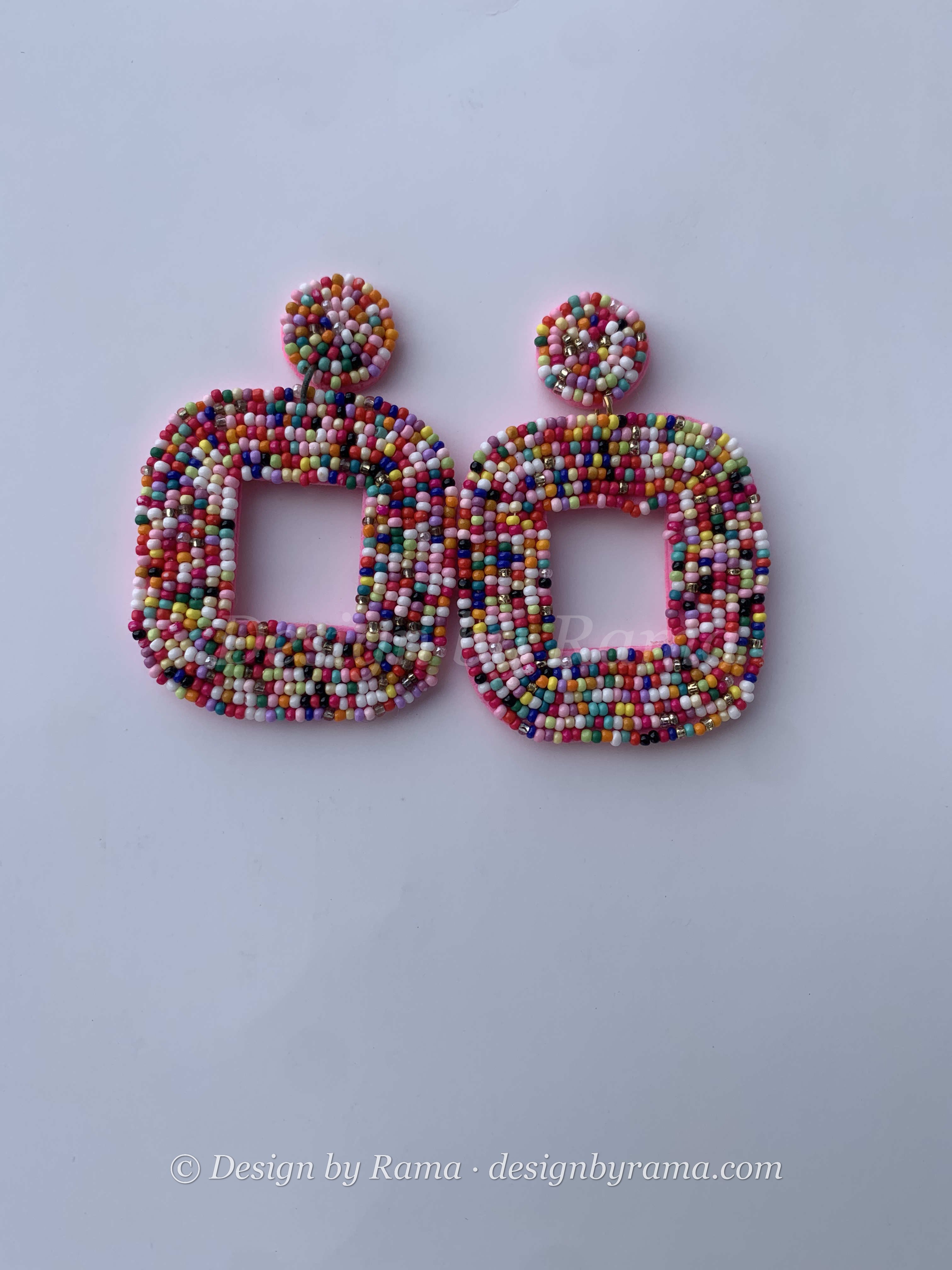 Drobo Confetti Squares — handmade multicolor, confetti beaded hoop earrings by Rama, Ghana glass beads, Duncan BC
