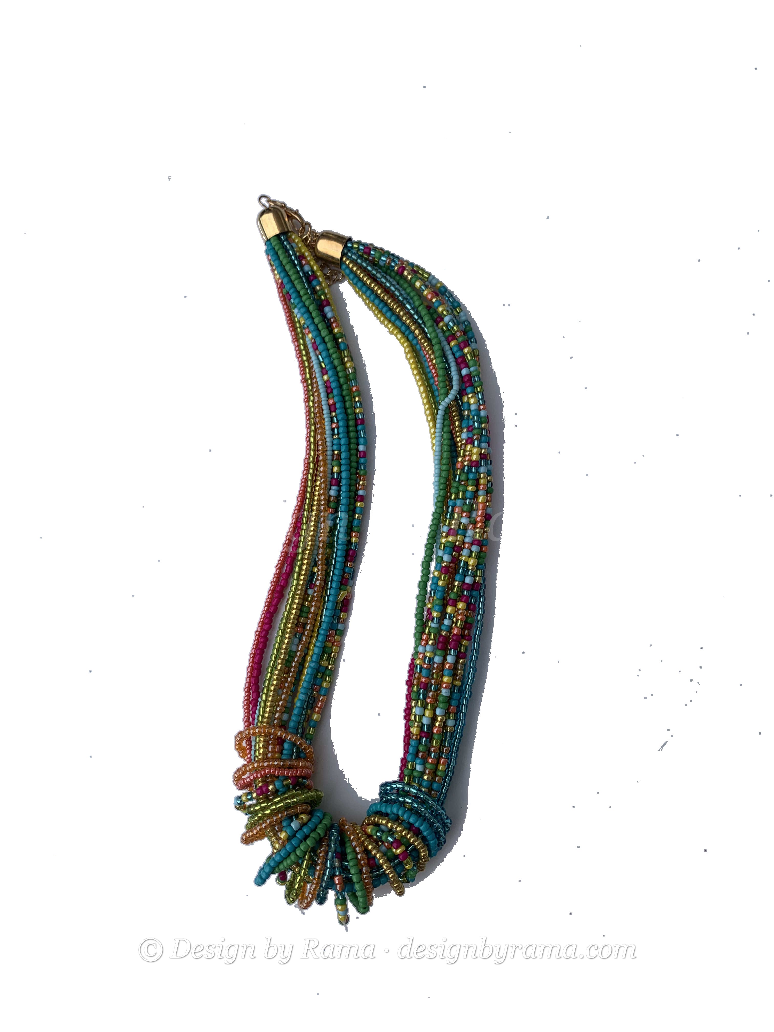 Suhum Rainbow Strands — handmade multicolor, rainbow beaded multi-strand necklace by Rama, Ghana glass beads, Duncan BC