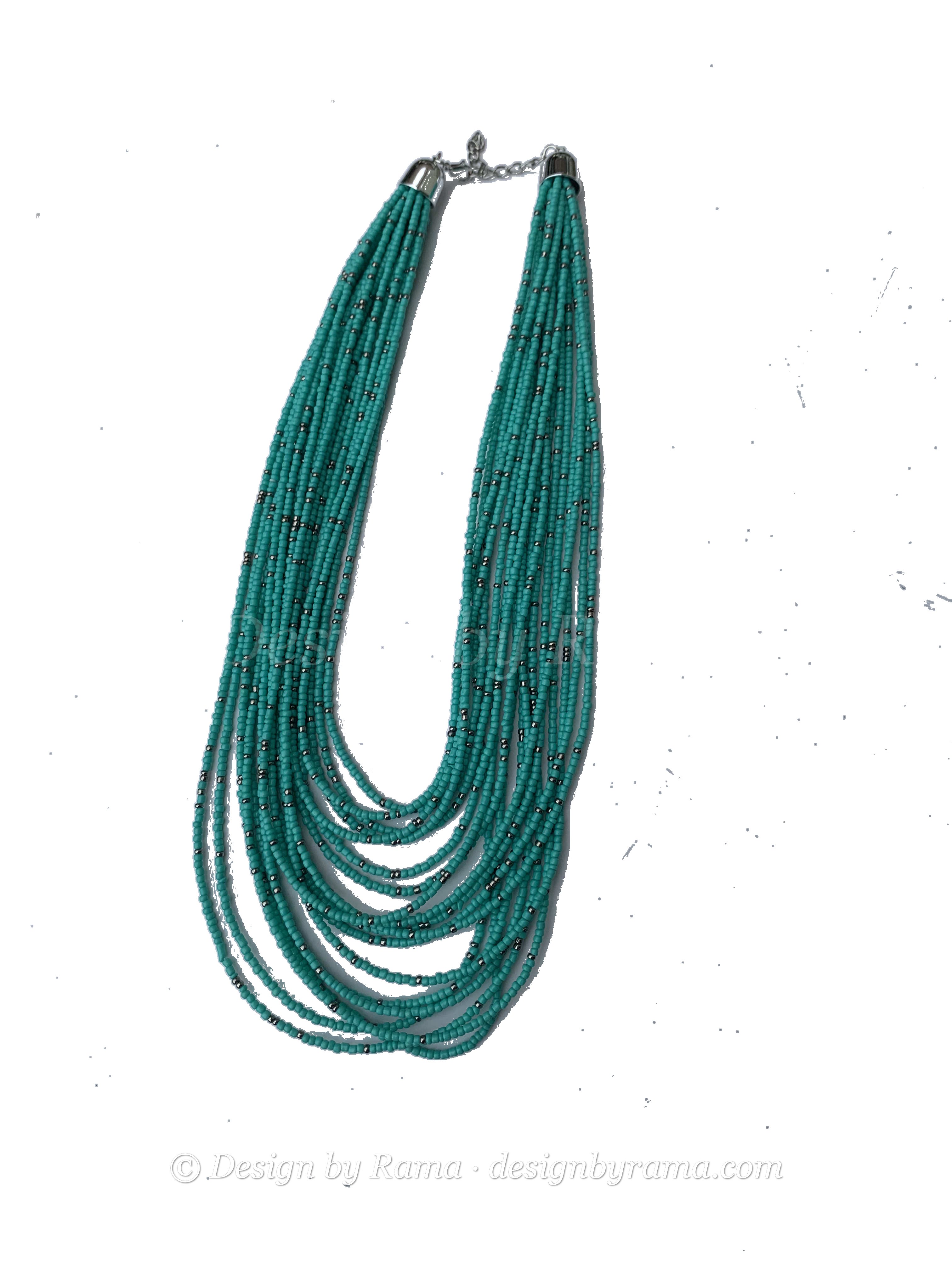 Bibiani Jade Strands — handmade teal, green, jade beaded multi-strand necklace by Rama, Ghana glass beads, Duncan BC