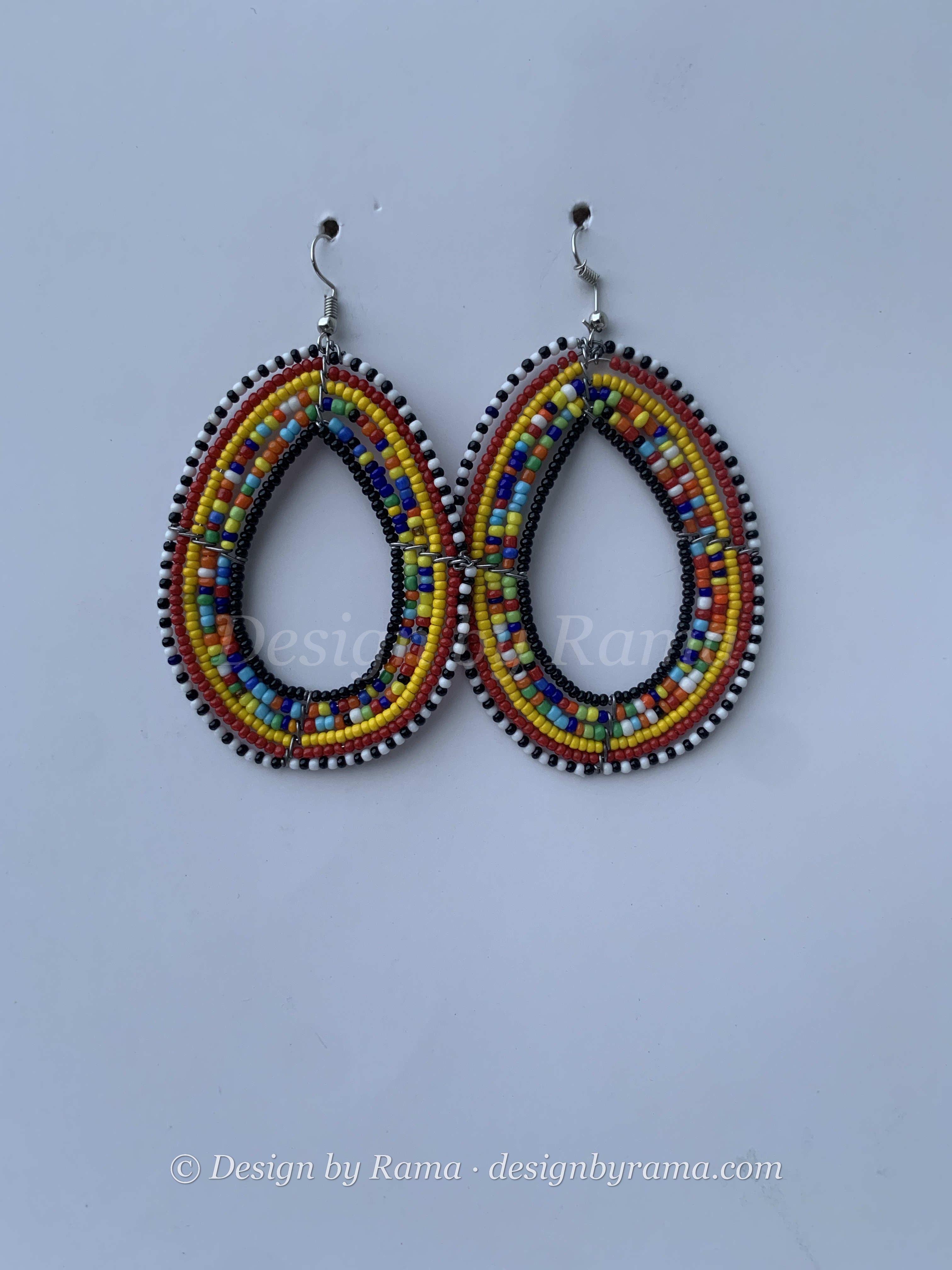 Asamankese Rainbow Hoops — handmade multicolor, rainbow beaded maasai hoop earrings by Rama, Ghana glass beads, Duncan BC