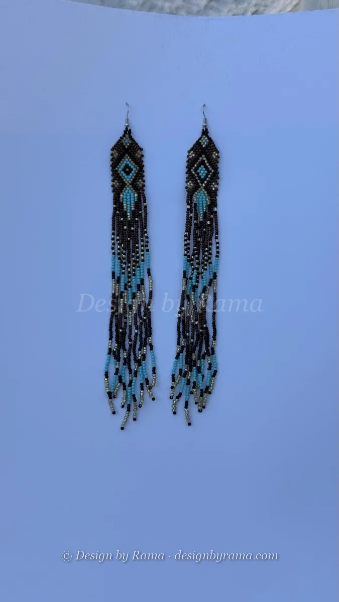 Sekondi Black Teal — handmade deep black, turquoise, silver beaded earrings by Rama, Ghana glass beads, Duncan BC