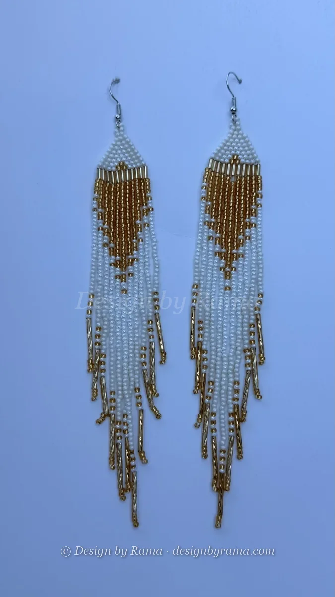 Elmina Gold Heart — handmade gold beaded heart earrings with Ghanaian glass beads by Rama