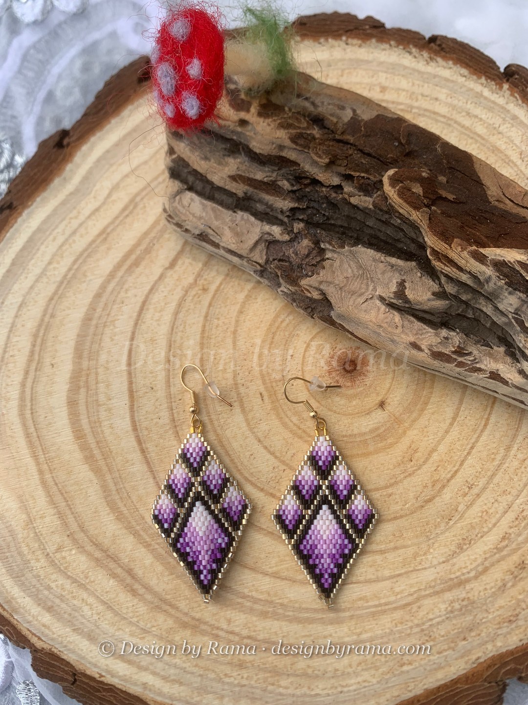 Obo Amethyst Diamonds — handmade purple, lilac, white beaded earrings by Rama, Ghana glass beads, Duncan BC